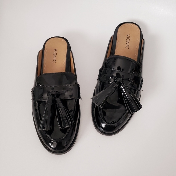 Vionic 6 Reagan Black Patent Leather Loafers Mules - Picture 8 of 8